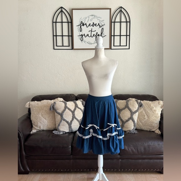 Vintage Partners Please Ruffled Square Dance Navy Blue Polka Dot Skirt Size S - Picture 13 of 14